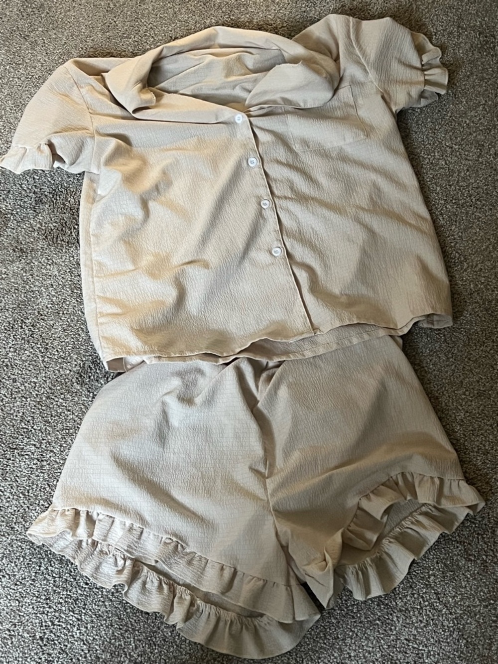 Beige Ruffle Short Pajama Set